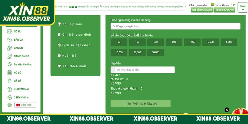 Nạp tiền Xin88 với đủ mọi hình thức tiện lợi và an toàn tuyệt đối