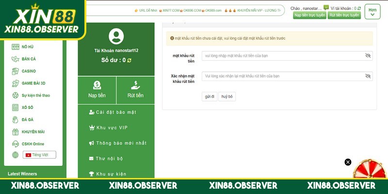 Kiểm tra kỹ số dư tài khoản rồi mới thực hiện rút tiền tại Xin88
